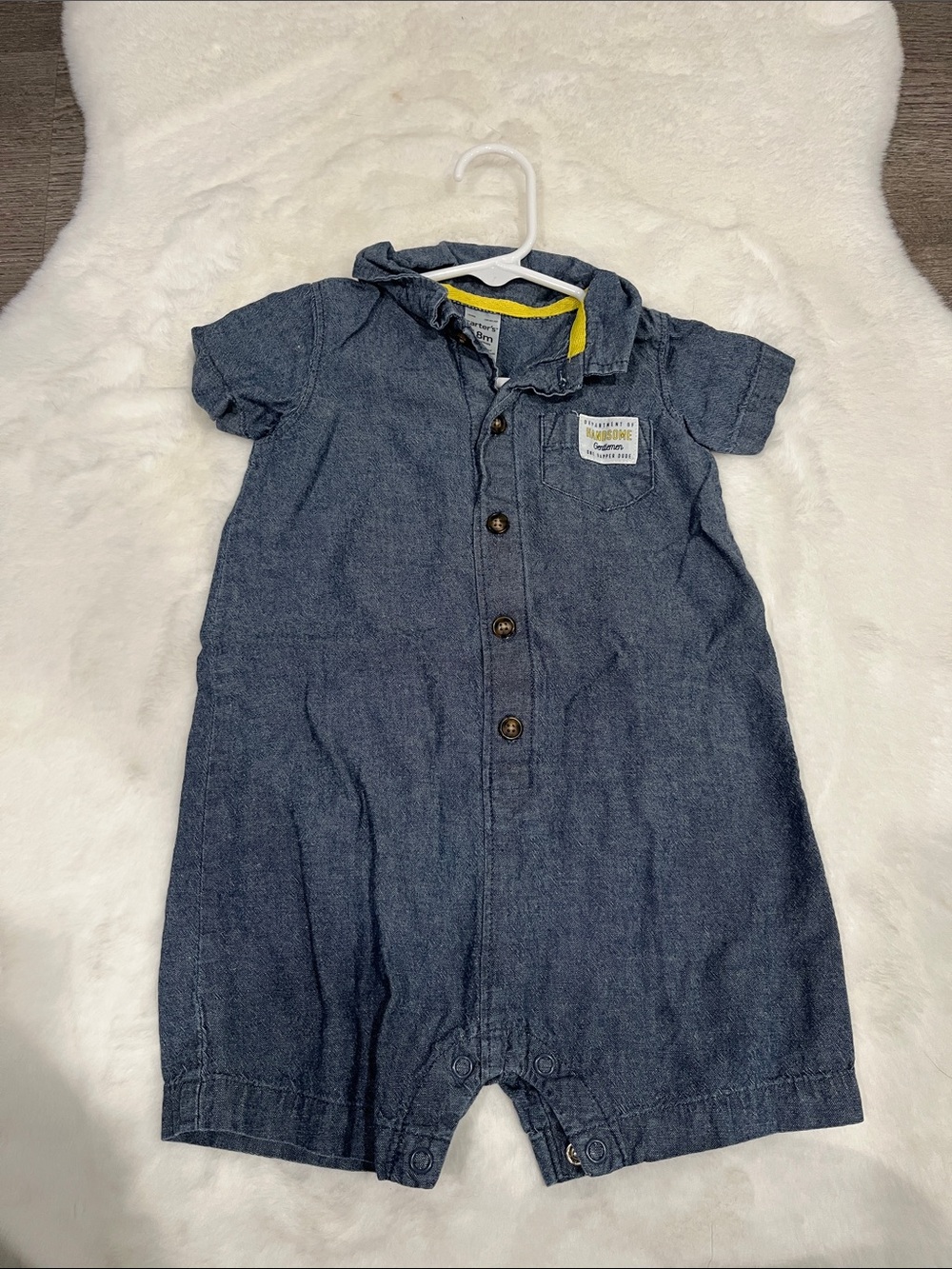 Carter's Indigo Denim Short-Sleeve Hooded Romper